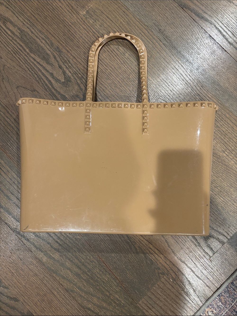 Patent Tote Bag with Stud-Trim in Tan